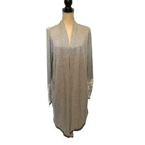 Knox Ros Duster Womens Cardigan Top Sz L Boho Lace Pockets Romantic Hi Low Cozy